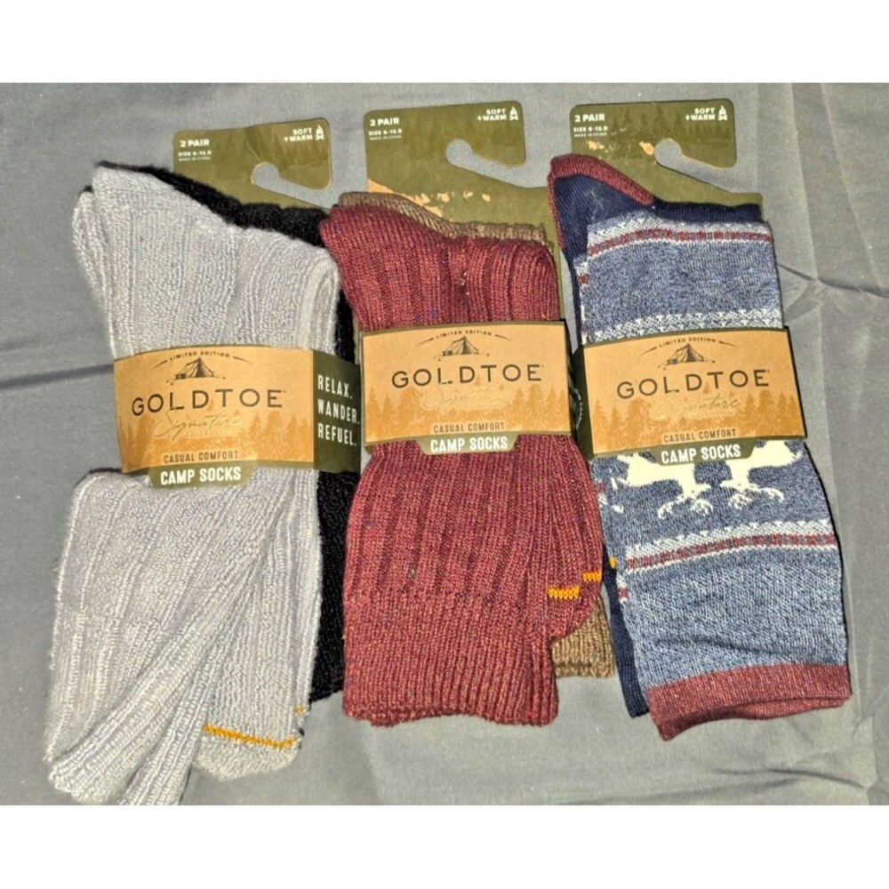 Goldtoe Lot of 3 Packs of 2 Pair Warm Camp Socks Casual Comfort New Men 6-12.5